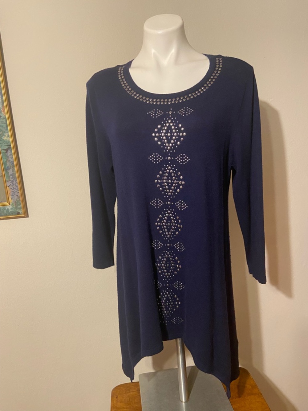 Carolyn Taylor Navy Stud Detail Long Sleeve Tunic